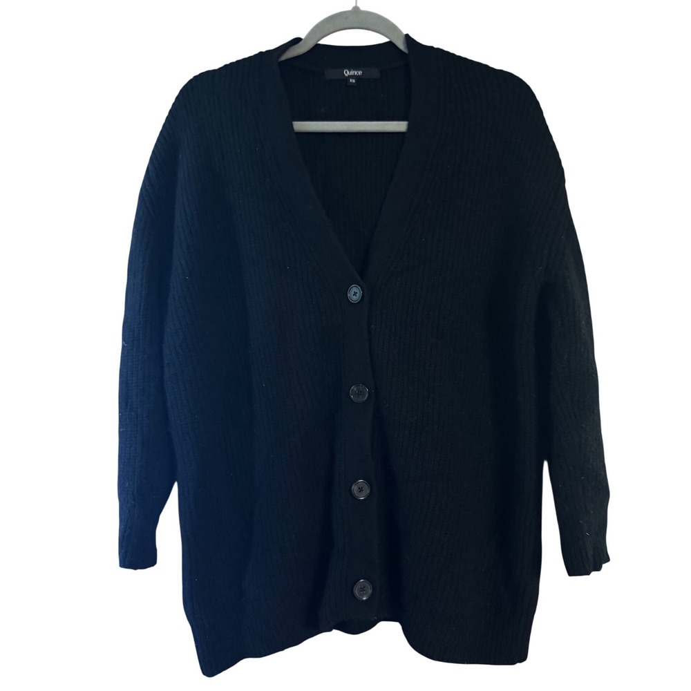Quince 100% Cashmere Oversized V-Neck Cardigan Sweater Black XS